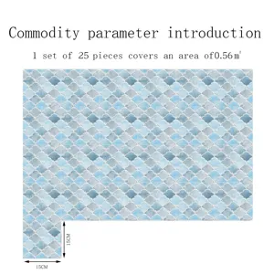 Adhésif carrelage écaille de poisson bleu 15x15cm 25pcs film cristal 3D autocollant