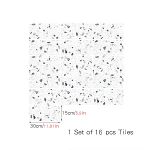 Terrazzo pattern crystal film tile stickers, self-adhesive waterproof wall stickers, 16pcs set.