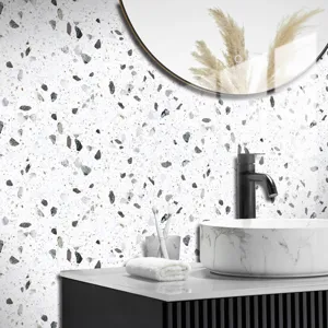 Terrazzo pattern crystal film self-adhesive wall tile sticker detail showing texture.