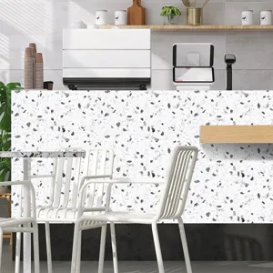 Detailed view of terrazzo pattern tile sticker, modern decorative self-adhesive film.