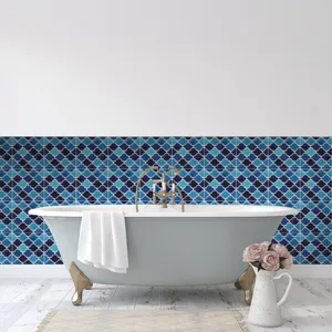 autocollant de carrelage écaille de poisson étanche adhésif déco murale bleue motif 3d cuisine