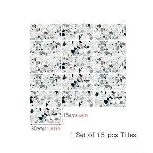 Terrazzo crystal film tile sticker set, 16 pcs self-adhesive wall and floor tile details.