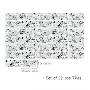 Terrazzo pattern crystal film tile stickers, self-adhesive wall and floor stickers, 32 pcs