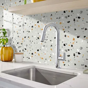 Waterproof terrazzo pattern tile sticker, self-adhesive wall paper for home kitchen decor.