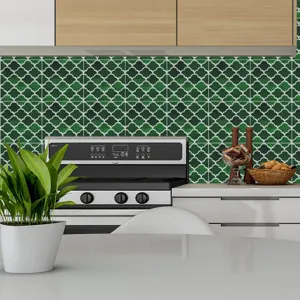 Adhésif carrelage écaille de poisson marocain vert film cristal 3d décoration murale cuisine