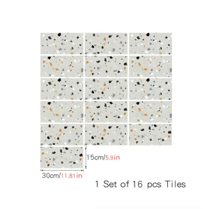 Terrazzo pattern crystal film tile sticker detail, self-adhesive wall and floor decor.
