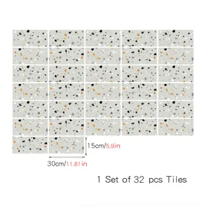 Terrazzo pattern tile stickers set, 32 pcs waterproof wall and floor decor size 15x30cm.