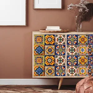 Marokkaanse stijl tegelstickers voor wanddecoratie, retro geometrische patronen voor woonkamer.