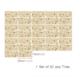 Terrazzo pattern crystal film tile stickers, self-adhesive wall and floor stickers, 32 pcs.