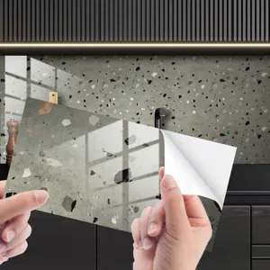 Grey terrazzo wall sticker self adhesive tile film for kitchen home decor waterproof.