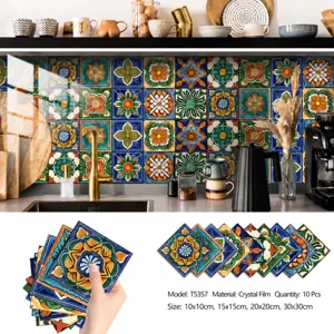 Moroccan Style Waterproof PVC Wall Stickers Tile Stickers Self Adhesive Removable Home Kitchen Bathroom Wall Decor