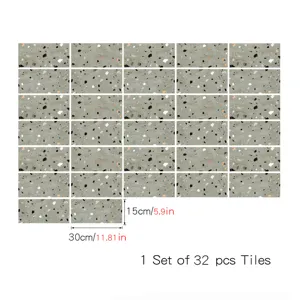 Grey terrazzo tile stickers self-adhesive waterproof wall and floor decor 32 pcs set