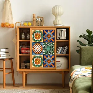 Moroccan style tile stickers for wall decoration, colorful geometric ceramic patterns for home.