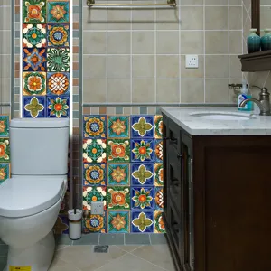 Moroccan tile stickers for wall decor, colorful vintage geometric pattern, waterproof.