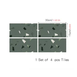 Green terrazzo tile stickers self adhesive crystal film wall paper set of 4 pcs 30x15cm decor