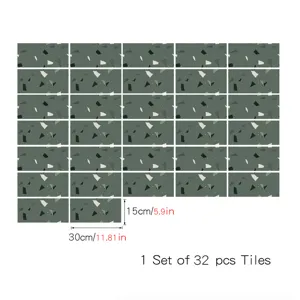 Green Terrazzo Tile Stickers Self Adhesive Waterproof Wall Floor Decor 32Pcs 15x30cm