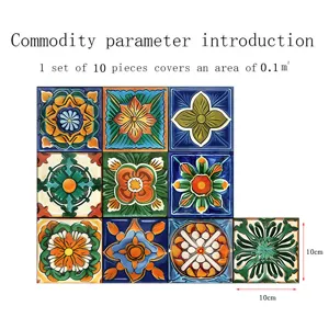 Moroccan style decorative tile stickers set of 10 pieces waterproof wall stickers 10x10cm