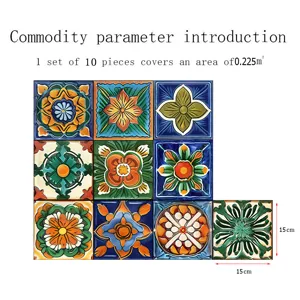Moroccan style decorative tile stickers, 10 pcs 15x15cm set for wall art home decor upgrade.