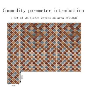 Vue détaillée des autocollants carrelage écaille, 25 pcs, 0.25m², dimension 10x10cm.