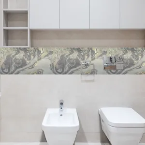 Autocollant de carrelage en cristal effet marbre vue détaillée, décoration murale chic.