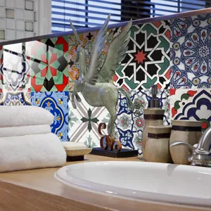 Moroccan vintage tile sticker self-adhesive wall paper decor for kitchen bathroom detail view