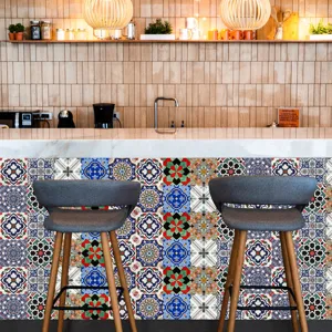 Moroccan retro tile stickers waterproof self-adhesive wall paper for kitchen bar counter