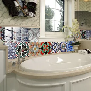 Moroccan retro self-adhesive tile stickers for kitchen bathroom wall decor waterproof wallpaper