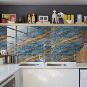 Autocollant de carrelage en marbre bleu or imperméable décoration murale détail