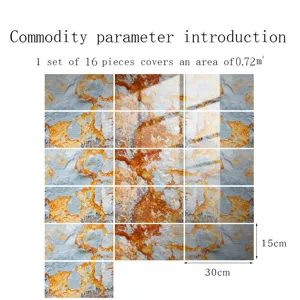 Autocollant de carrelage film cristal 16 pcs texture marbre adhésif mural 30x15cm