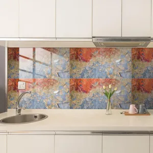 Autocollants de carrelage de cuisine adhésifs avec motif marbre ardoise film cristal.