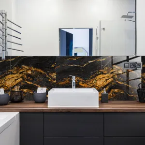 Autocollant de carrelage en marbre noir et or film cristal auto-adhésif pour mur détail