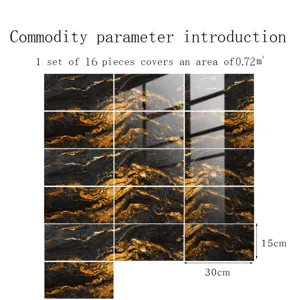 Autocollants de carrelage film cristal marbre or noir imperméable autocollant 16pcs