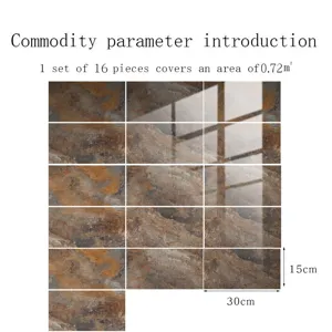 Stickers de carrelage effet marbre autocollants, 16 pcs couvrent 0.72m2, 15x30cm.