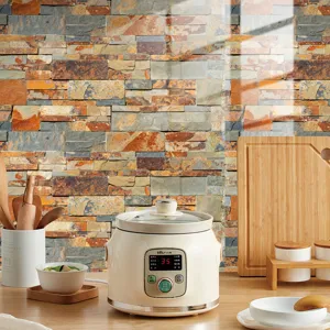 Autocollant de carrelage en pierre imitation marbre, panneau mural imperméable pour cuisine.