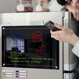 Transparent acrylic magnetic dry erase board for refrigerator, clear memo board with 6 pens.