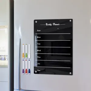 Clear acrylic weekly planner magnetic board for kitchen fridge with erasable pens.