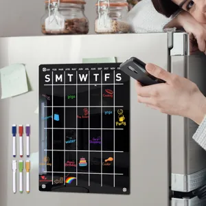 Clear acrylic magnetic weekly calendar board for refrigerator with markers, dry erase board.