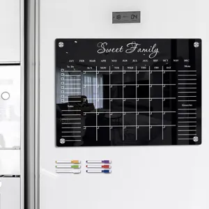 Acrylic magnetic calendar dry erase board for fridge, weekly planner menu board with markers.