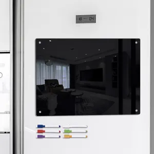 Magnetic acrylic dry erase weekly calendar board for refrigerator, clear black memo board with markers.