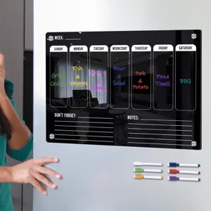 Acrylic magnetic weekly planner dry erase board for fridge with colorful dry erase markers