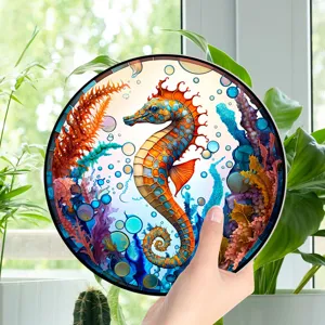 Detail view of colorful seahorse wall art hanging ornament coral theme decor piece