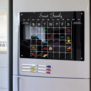 Clear acrylic magnetic calendar board detail shot, reusable monthly planner for fridge home decor