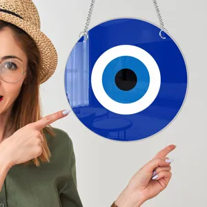 Evil eye wall hanging mirror decor, colorful nazar amulet plaque for home room interior decoration.