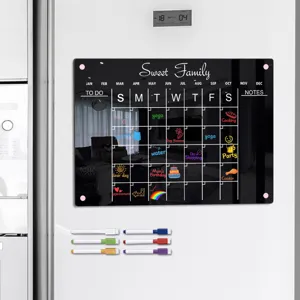 Acrylic magnetic calendar board for fridge with dry erase markers and monthly planner design