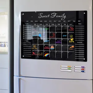 Acrylic magnetic calendar board detail showing weekly planner and notes layout clearly.