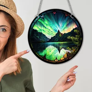 Aurora wall hanging decor stained glass style round ornament home decoration pendant showcase
