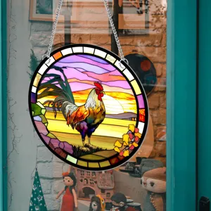 Stained glass rooster window hanging suncatcher decorative wall art for home decor ornament