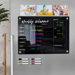 Acrylic weekly planner magnetic whiteboard with markers for wall organization and scheduling detail.