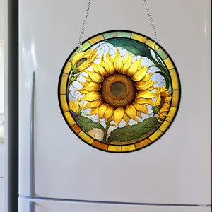 Stained glass sunflower hanging ornament wall art decor with chains for home indoor display