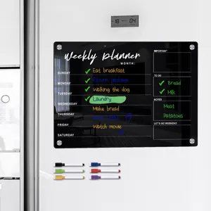 Clear acrylic magnetic weekly planner board for refrigerator, reusable dry erase calendar.